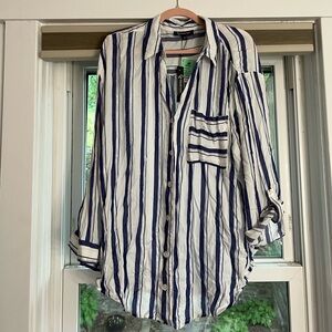 Purple & Silver Striped Button Down